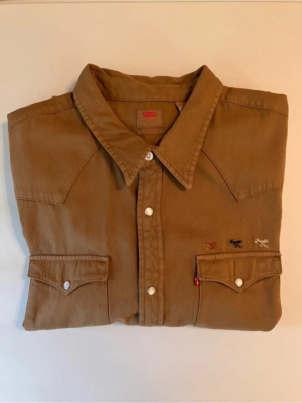 Levi’s Denim Pearl Button-Down Longsleeve Collared Jean Shirt Brown 2-XL Western - Picture 14 of 15